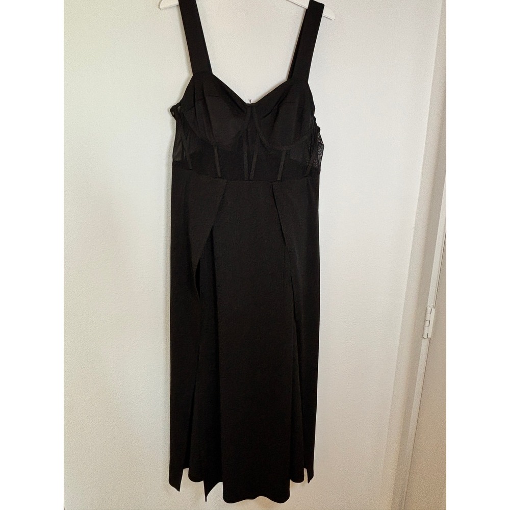 D&M Black Corset Mesh Panel Midi Dress Sweetheart Neckline 2XL